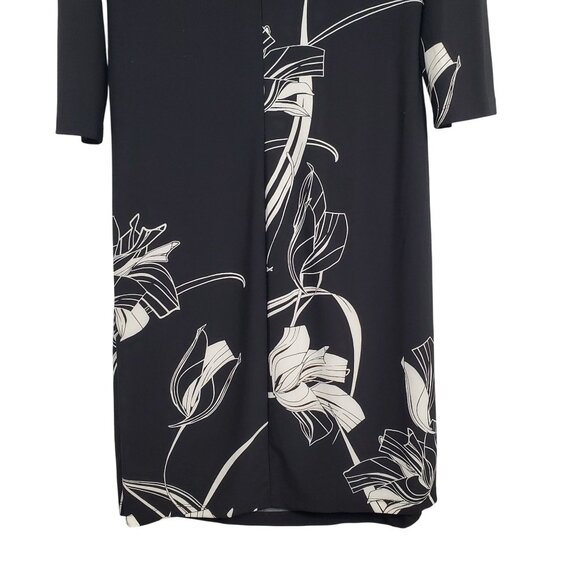 Anne Klein 16 Dress Floral Side Ruched Sheath Stretch Jersey Knee Length Elegant - Picture 7 of 12